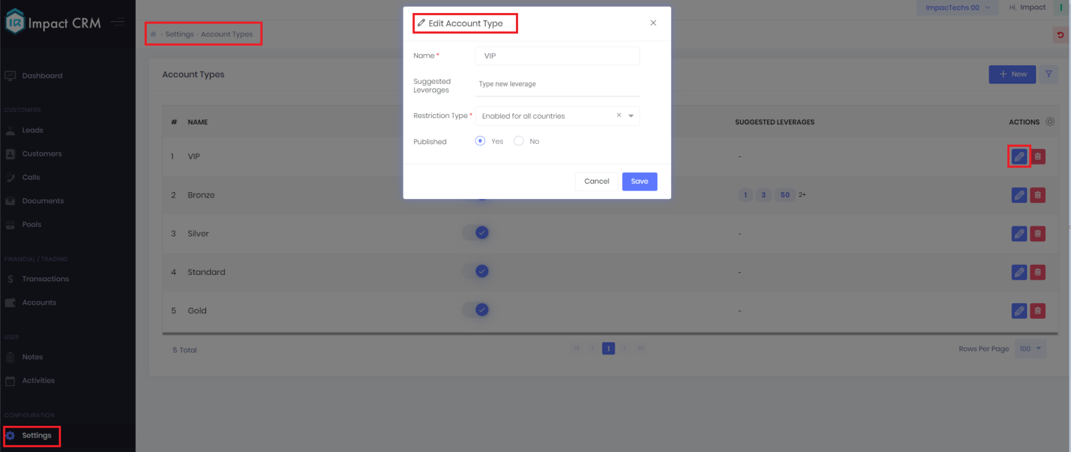 Account Types – IMPACT TECH LTD